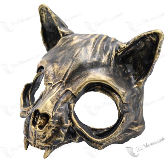 Cat Skull Halloween Vampire Party Mask Gold - Picture 3 of 4